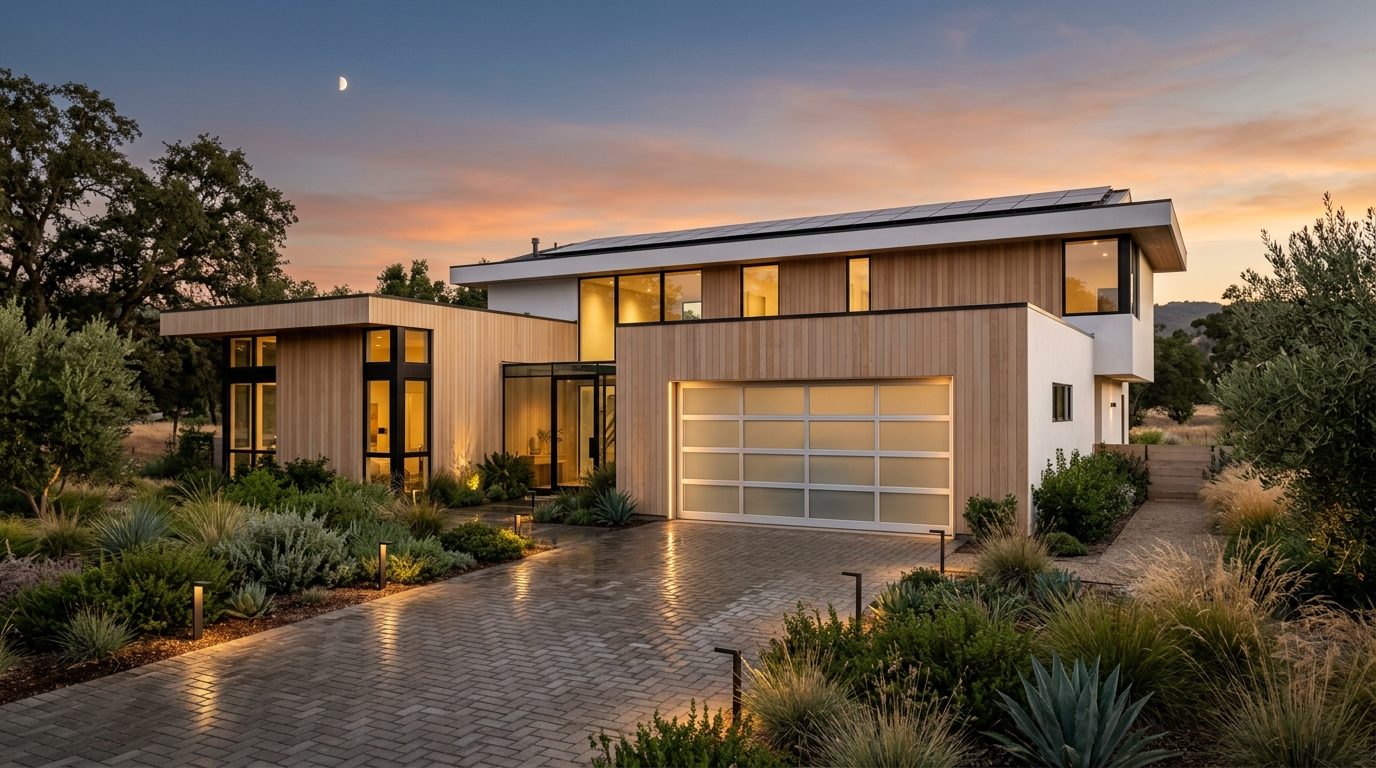 Nora Graham Garage Door Rapid Service Exterior Closed Garage Door at Twilight